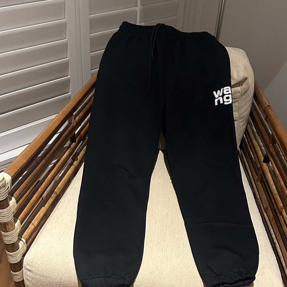 100% Authentic Wang Black Sweatpants with White Logo